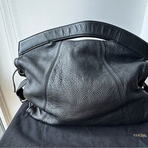 Maje Black Textured Leather Hobo Bag